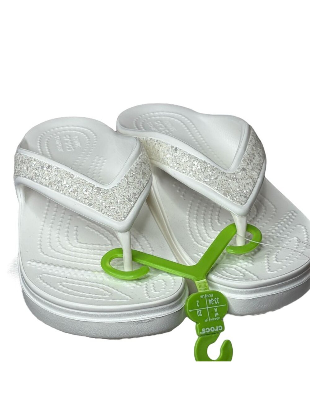 Crocs Women's Sloane Glitter Flip Flop Sandals White Size W4 / Kids Junior 2 NEW